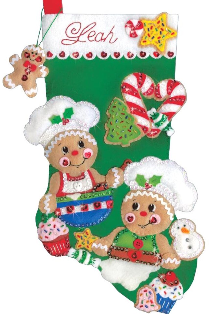 DIY Design Works Gingerbread Bakers Christmas Cookies Felt Stocking Kit 5249